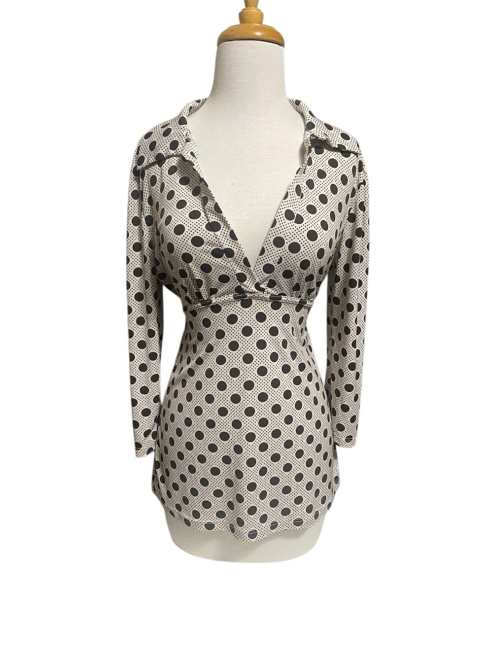 Y2K Maurices Brown & Cream Polka Dot Tie Back Blouse